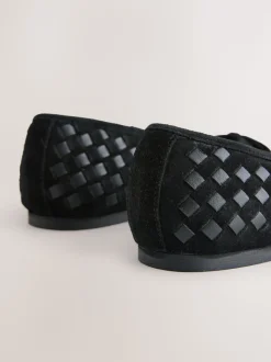 Black Forever Comfort® Leather Weave Ballet Flats