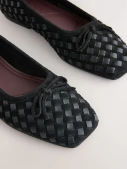 Black Forever Comfort® Leather Weave Ballet Flats