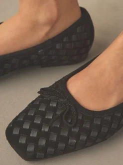 Black Forever Comfort® Leather Weave Ballet Flats
