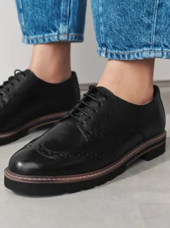 Black Forever Comfort® Leather Brogue Detailing Chunky Sole Lace-Up Shoes