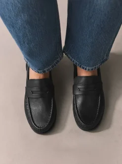Black Forever Comfort® Leather Ruched Saddle Loafers