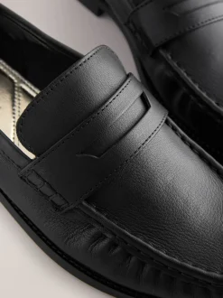 Black Forever Comfort® Leather Ruched Saddle Loafers