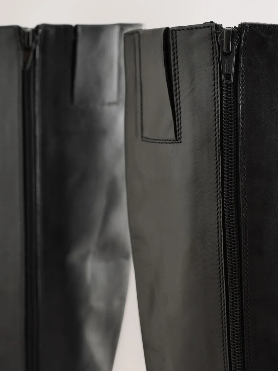 Black Forever Comfort® Leather Round Toe Chunky Knee High Boots