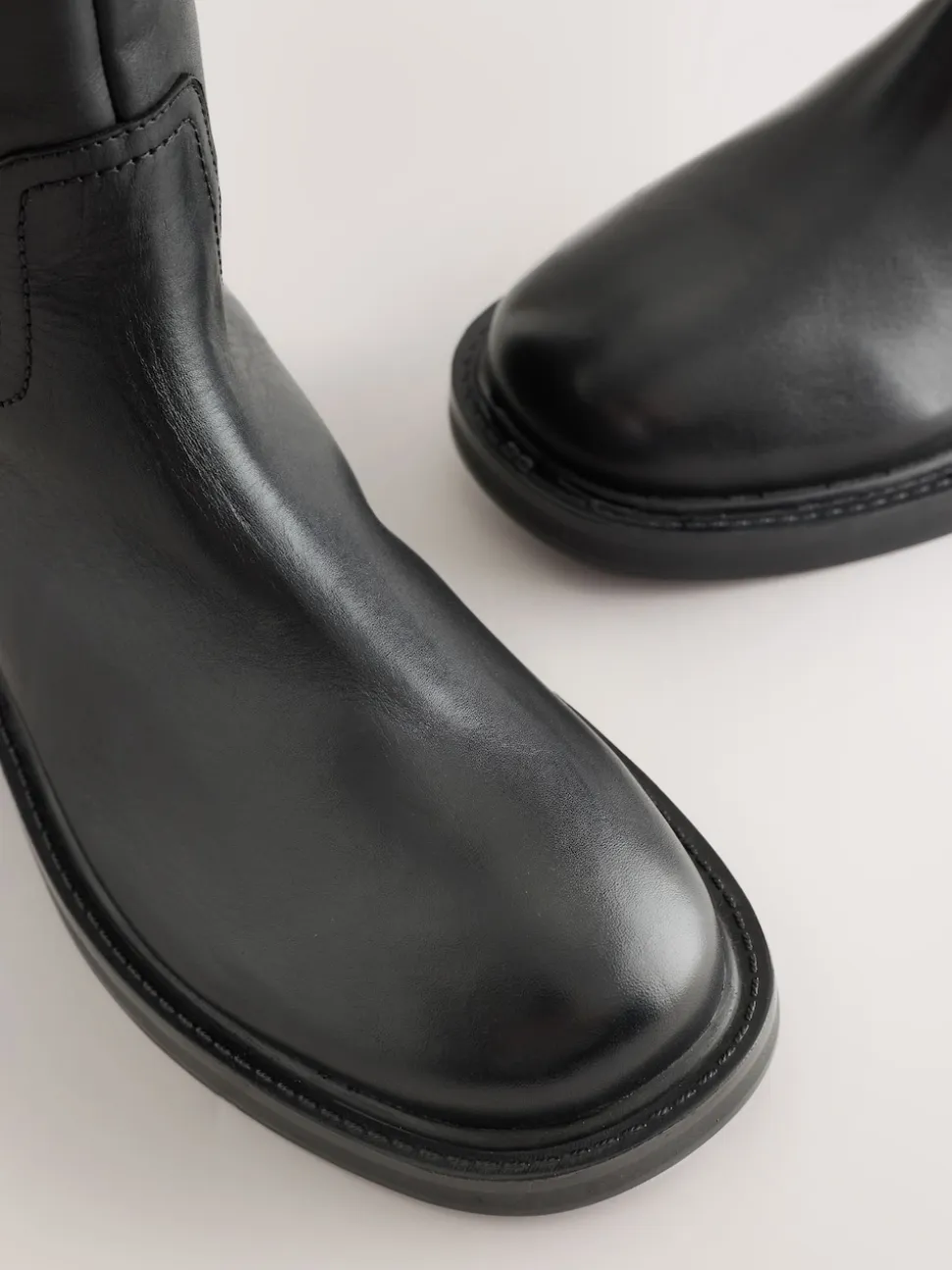 Black Forever Comfort® Leather Round Toe Chunky Knee High Boots