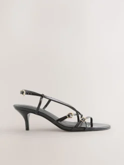 Black Forever Comfort® Multi Buckle Strappy Kitten Heels