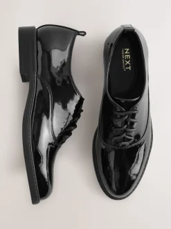 Black Forever Comfort® Patent Almond Toe Lace-Up Shoes