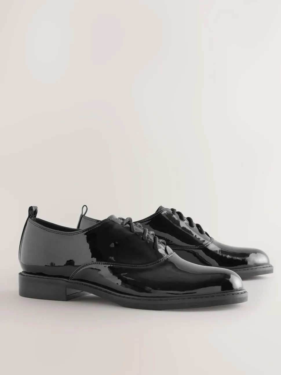 Black Forever Comfort® Patent Almond Toe Lace-Up Shoes