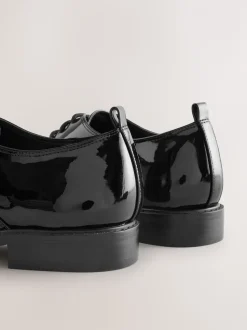 Black Forever Comfort® Patent Almond Toe Lace-Up Shoes