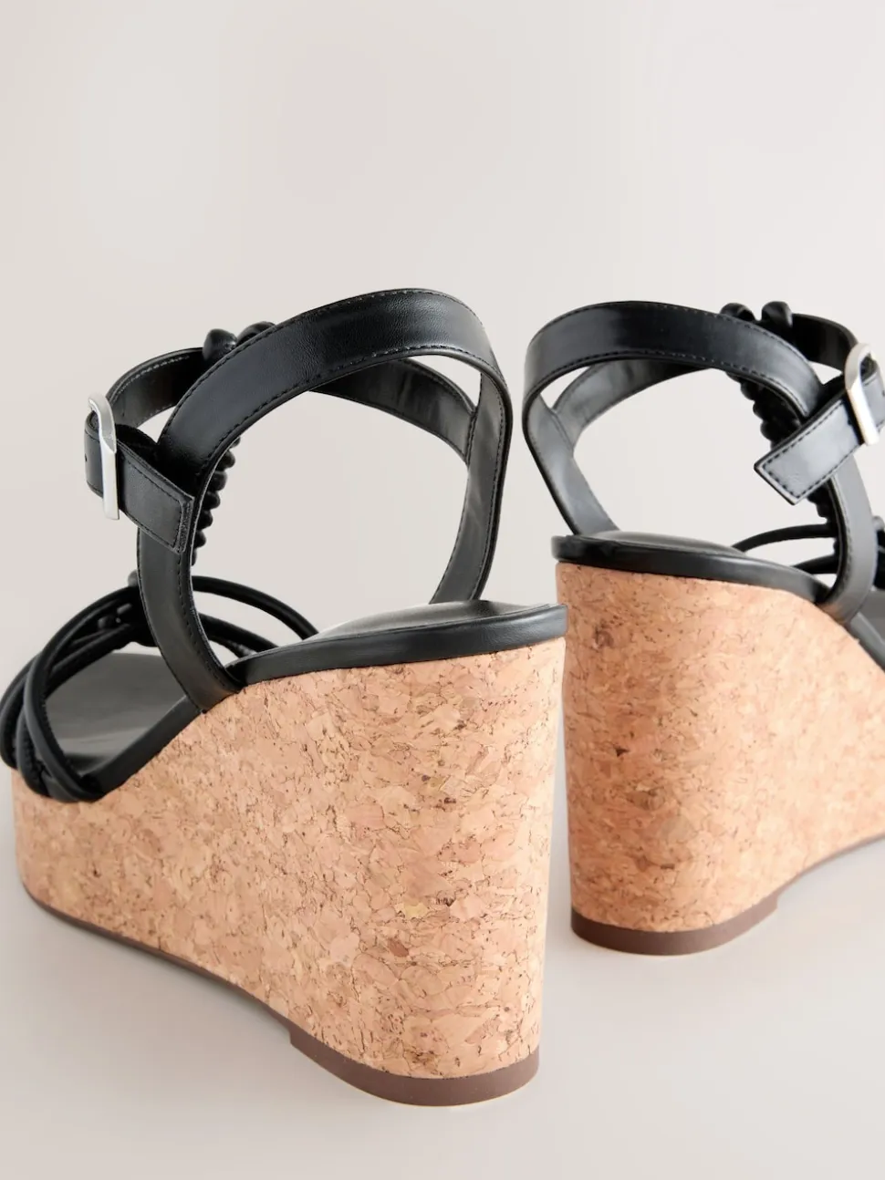 Black Forever Comfort® Plaited Strappy Wedge Heels