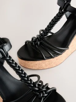 Black Forever Comfort® Plaited Strappy Wedge Heels
