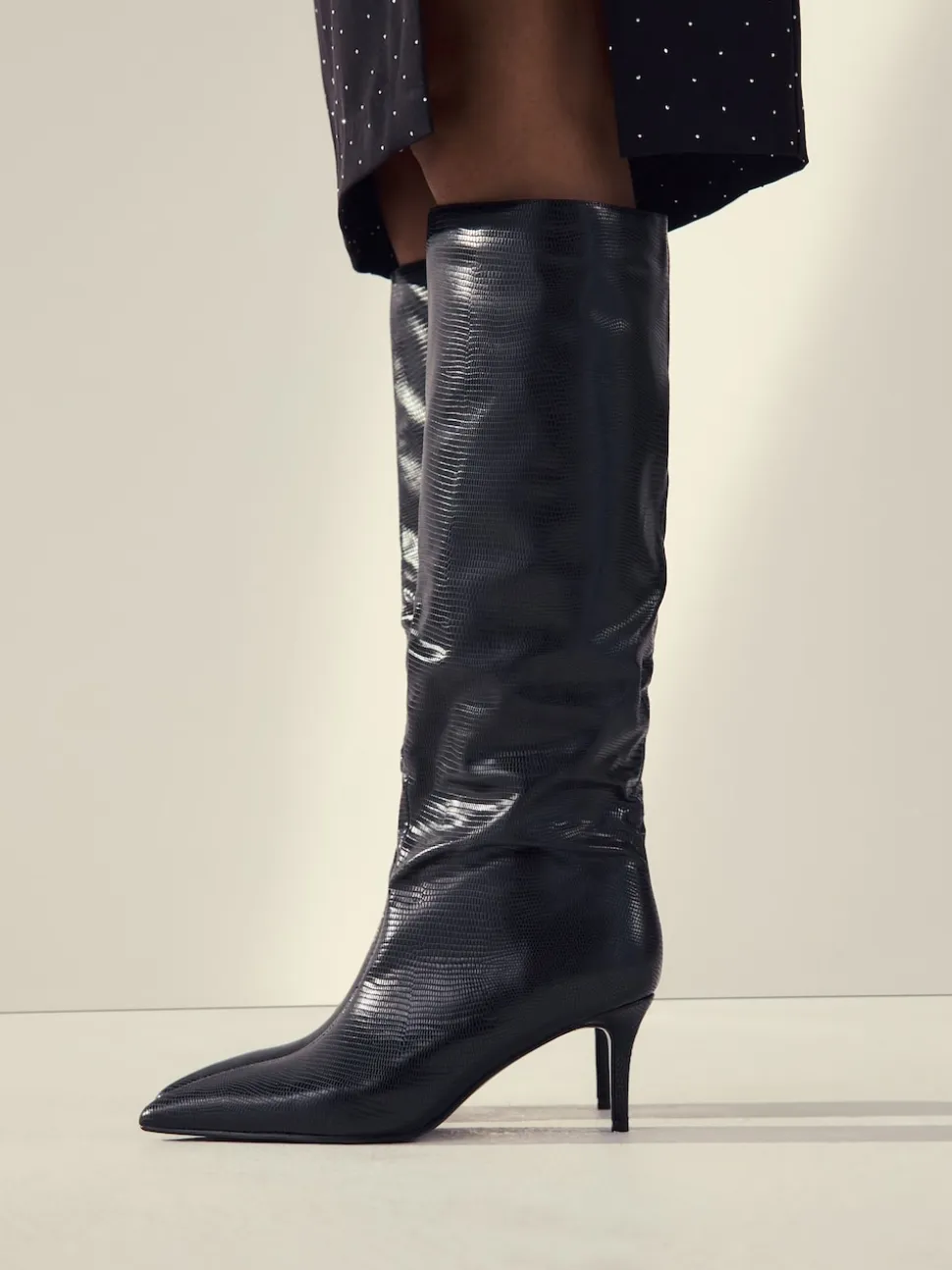 Black Forever Comfort® Point Toe Heel Slouch Knee High Boots