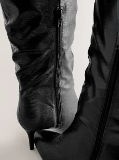Black Forever Comfort® Point Toe Heel Slouch Knee High Boots