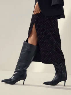 Black Forever Comfort® Point Toe Heel Slouch Knee High Boots
