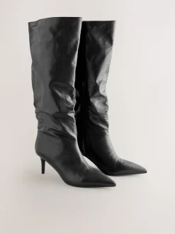 Black Forever Comfort® Point Toe Heel Slouch Knee High Boots
