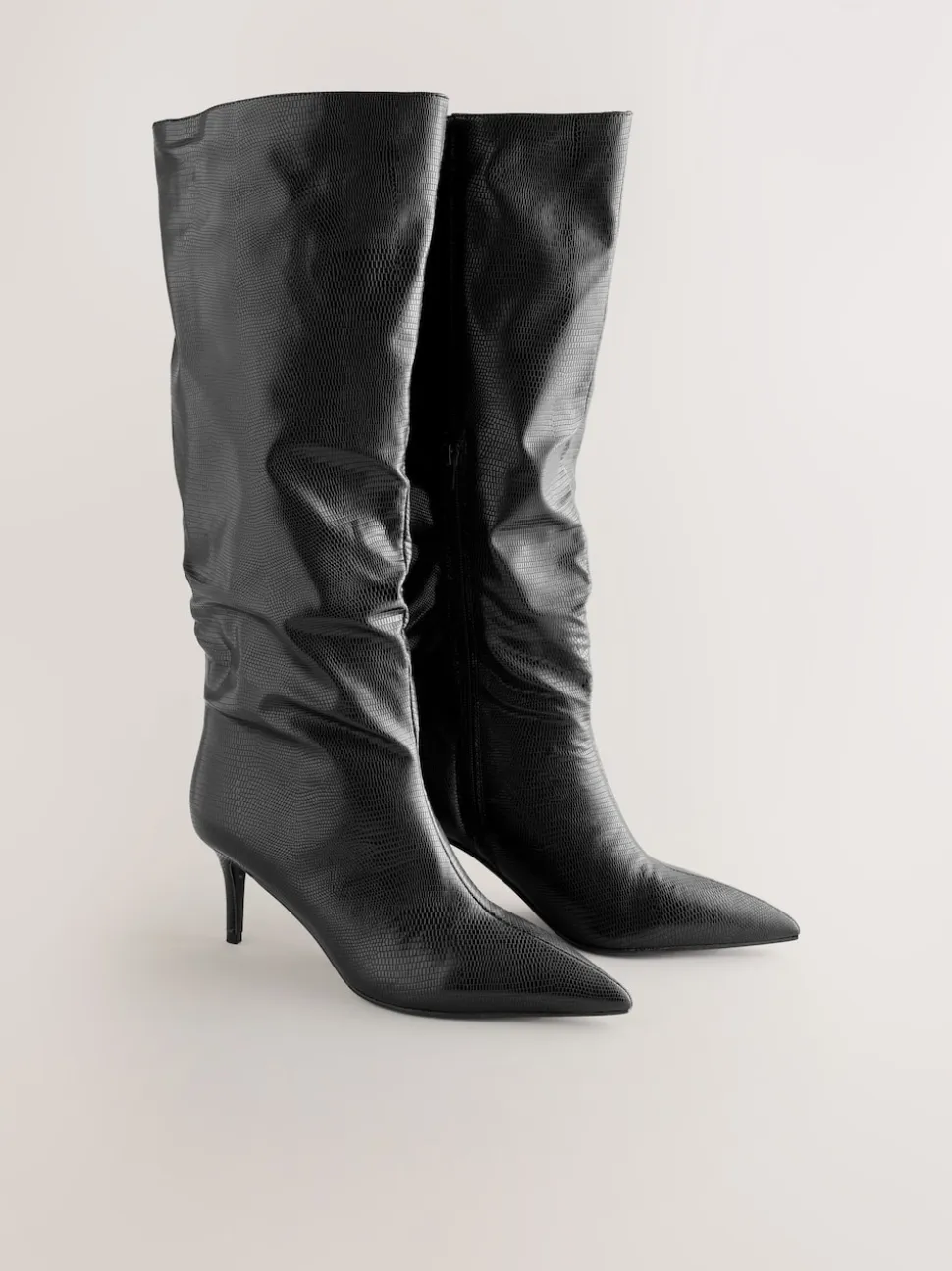Black Forever Comfort® Point Toe Heel Slouch Knee High Boots