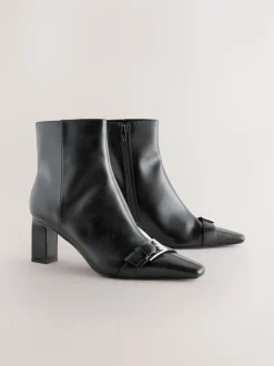 Black Forever Comfort® Point Chisel Toe Block Heel Buckle Detail Boots