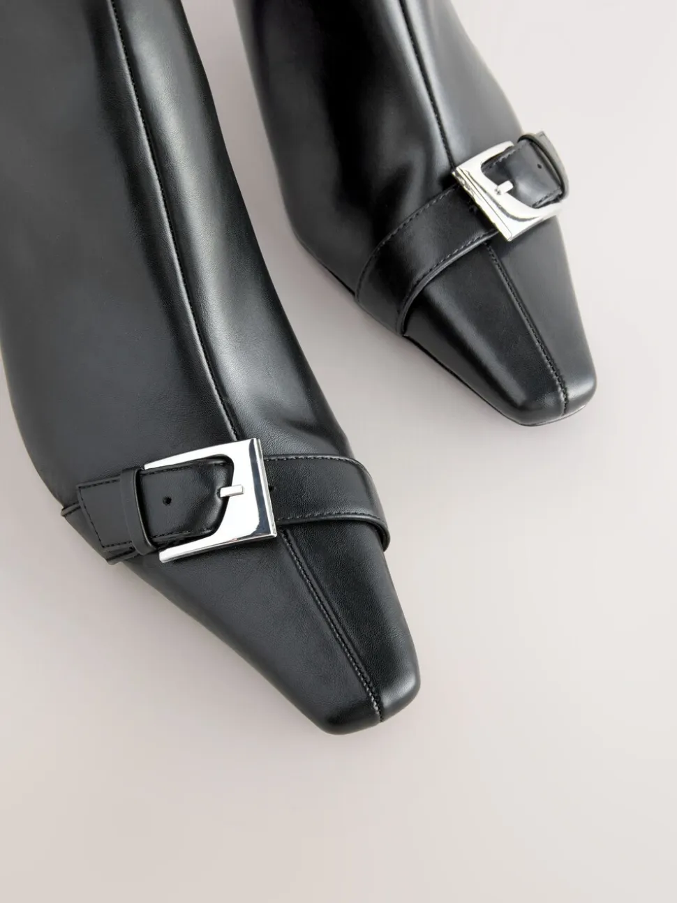 Black Forever Comfort® Point Chisel Toe Block Heel Buckle Detail Boots