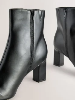 Black Forever Comfort® Point Chisel Toe Block Heel Buckle Detail Boots