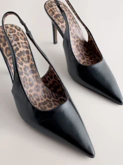 Black Forever Comfort® Point Toe Slingback Heels