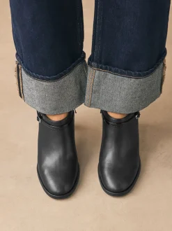 Black Forever Comfort® Round Toe Block Heel Buckle Detail Shoe Boots
