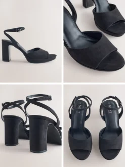 Black Forever Comfort® Round Toe Platform Heeled Sandals