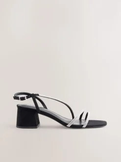 Black Forever Comfort Square Toe Jewelled Strappy Block Heeled Sandals