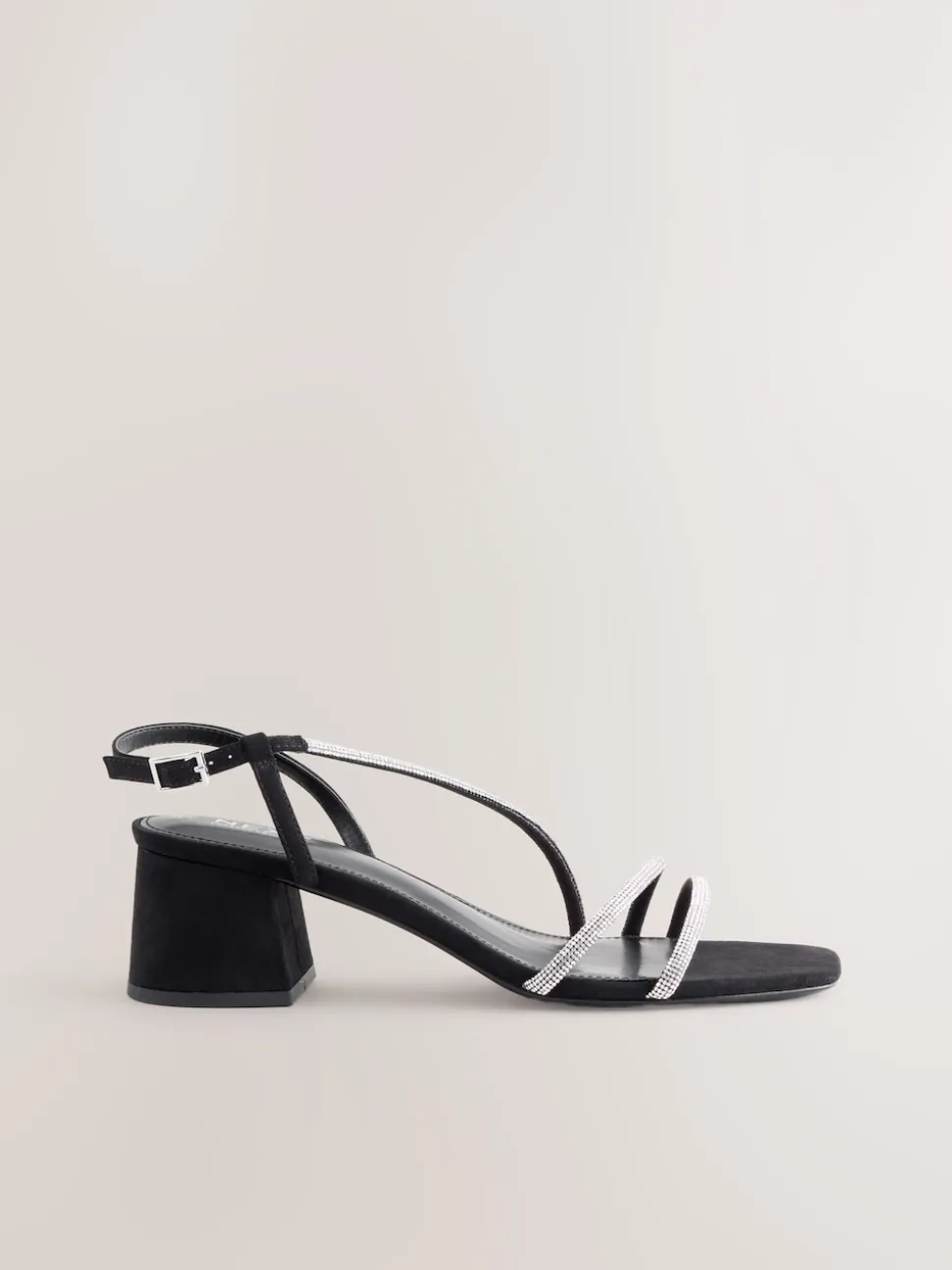 Black Forever Comfort Square Toe Jewelled Strappy Block Heeled Sandals