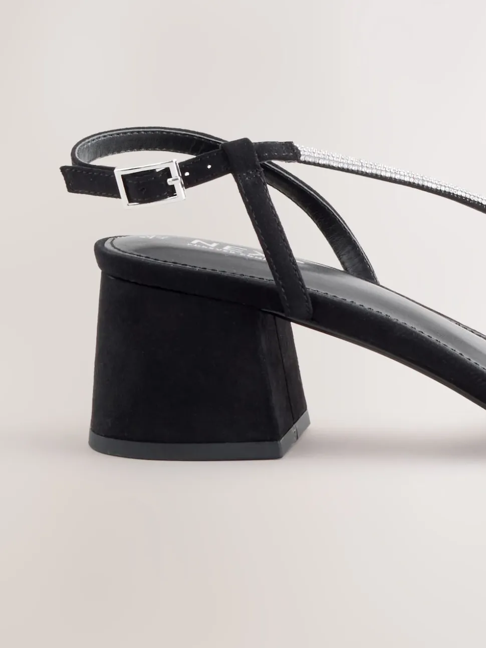 Black Forever Comfort Square Toe Jewelled Strappy Block Heeled Sandals