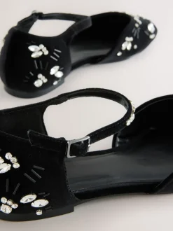 Black Forever Comfort® Velvet Embellished Two Part Closed Toe Shoes