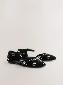 Black Forever Comfort® Velvet Embellished Two Part Closed Toe Shoes