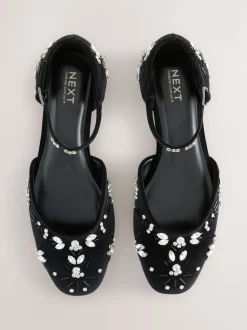 Black Forever Comfort® Velvet Embellished Two Part Closed Toe Shoes