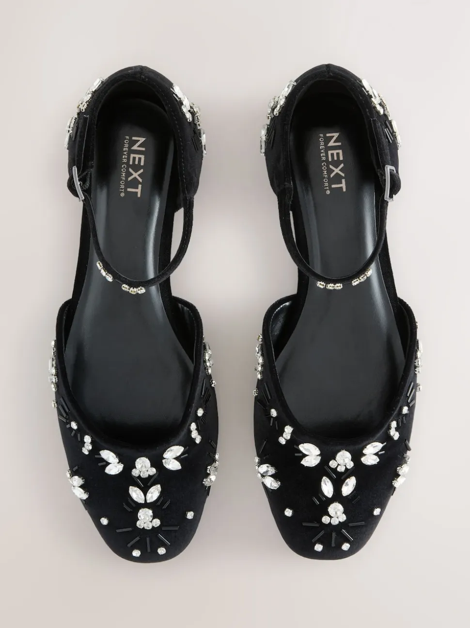 Black Forever Comfort® Velvet Embellished Two Part Closed Toe Shoes