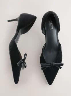 Black Forever Comfort® Velvet Bow Pointed Toe Two Part Heels