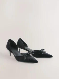 Black Forever Comfort® Velvet Bow Pointed Toe Two Part Heels