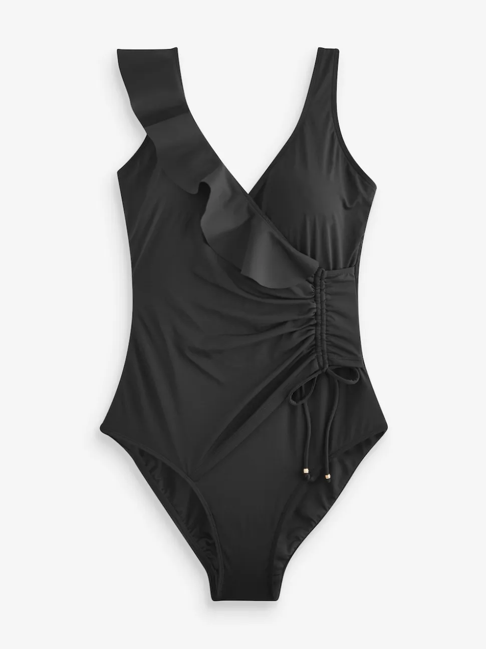 Black Frill Wrap Tummy Shaping Control Swimsuit