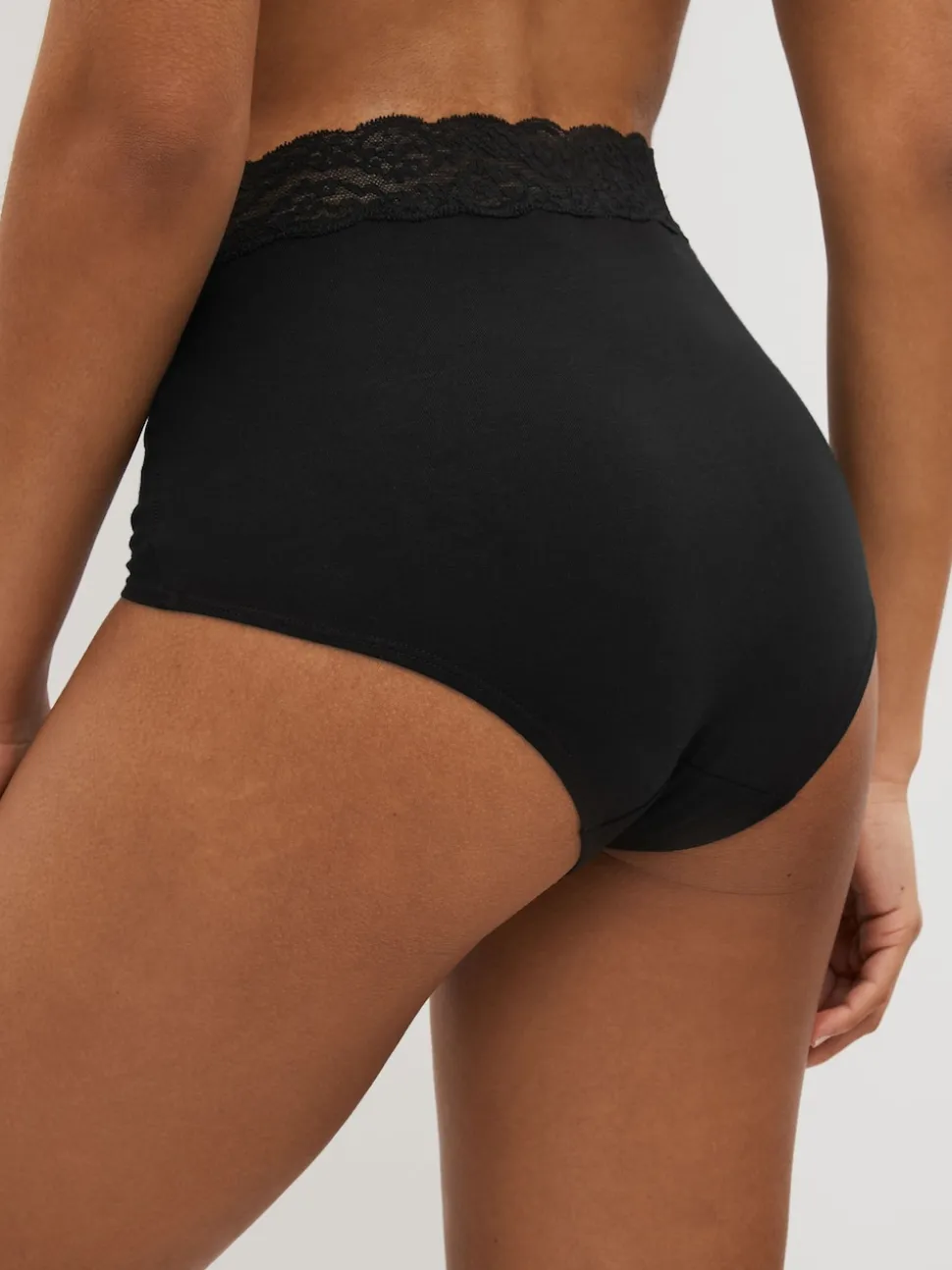 Black Full Brief Cotton and Lace Knickers 7 Pack
