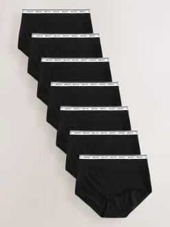 Black Full Brief Cotton Logo Knickers 7 Pack