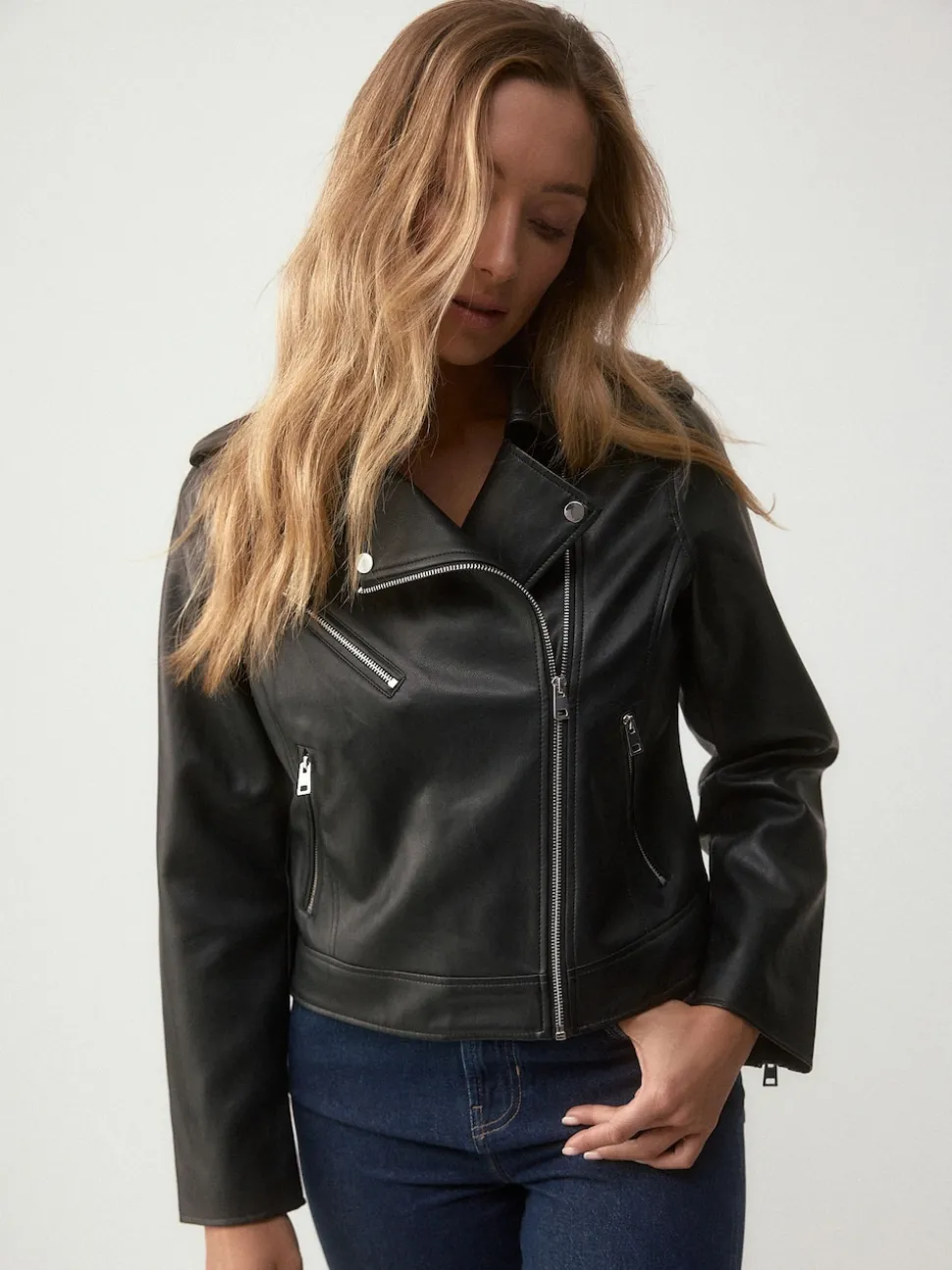 Black Fuller Bust Faux Leather Biker Jacket