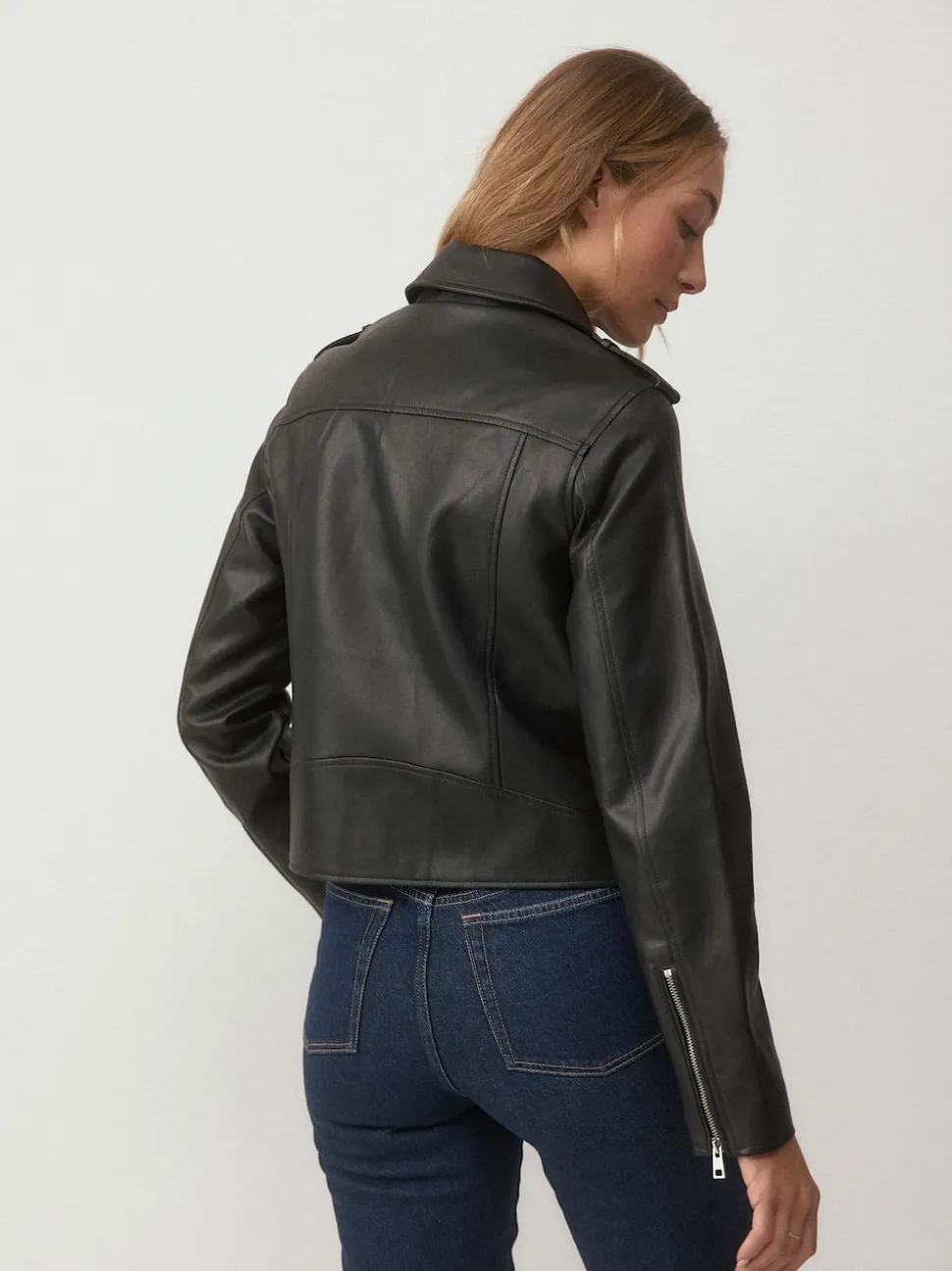 Black Fuller Bust Faux Leather Biker Jacket