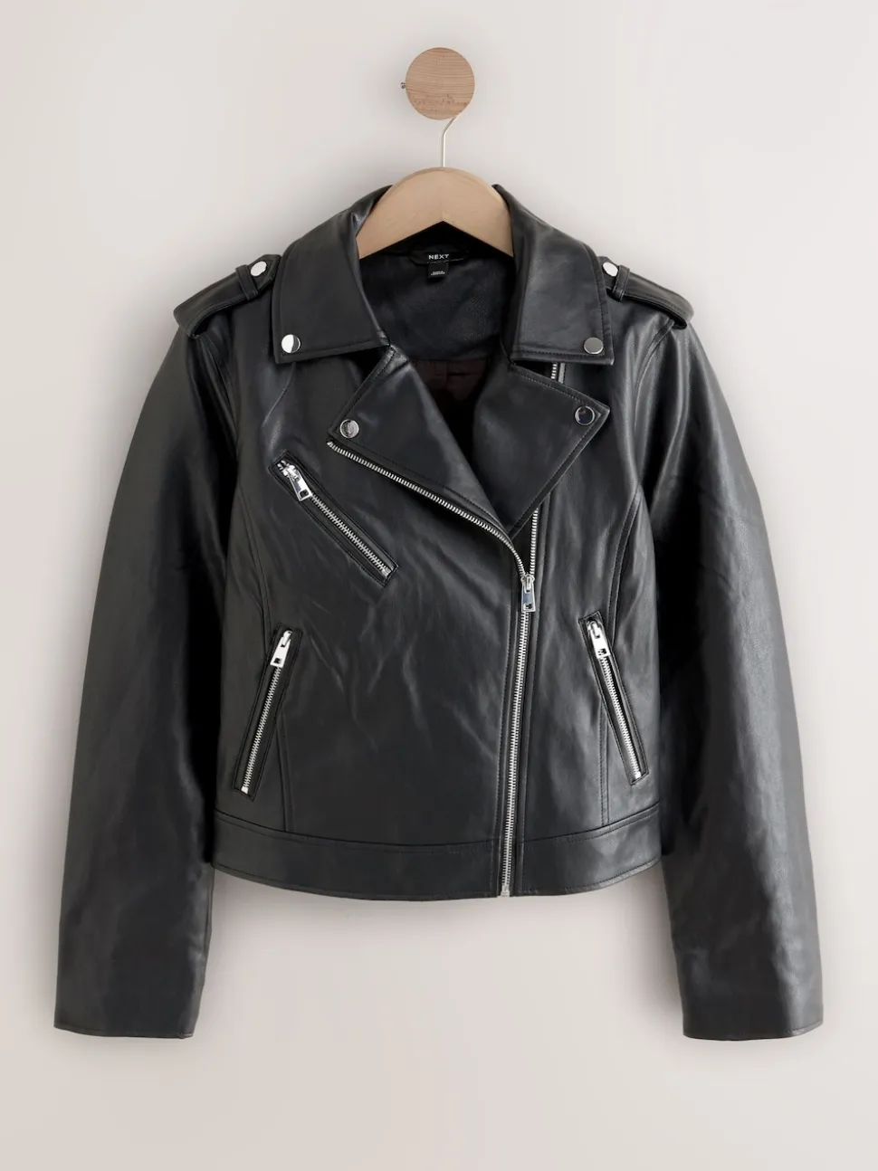 Black Fuller Bust Faux Leather Biker Jacket