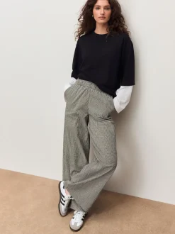 Black Gingham Wide Leg Trousers
