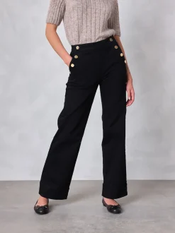 Black Gold Button Front Wide Leg Jeans