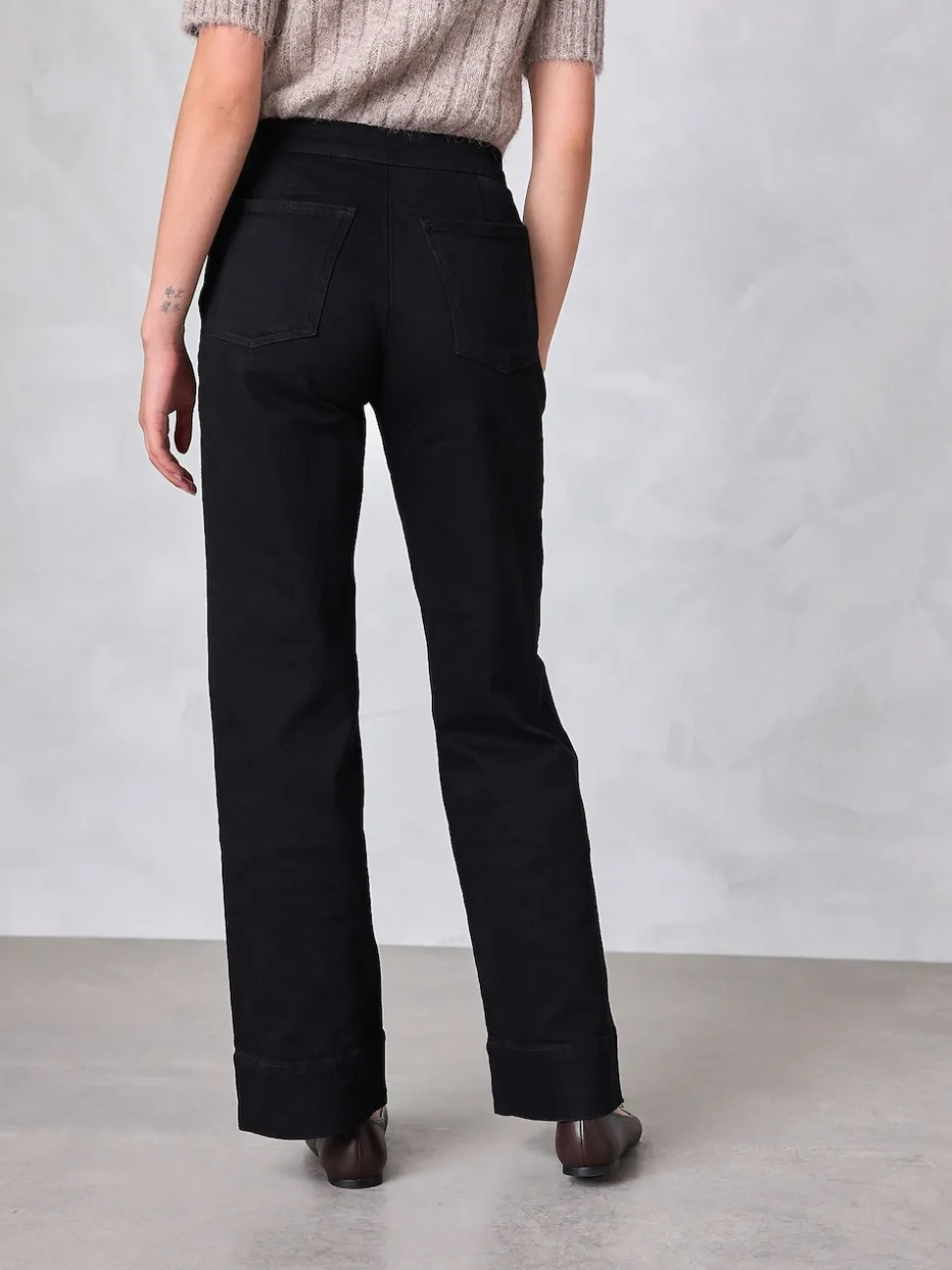 Black Gold Button Front Wide Leg Jeans