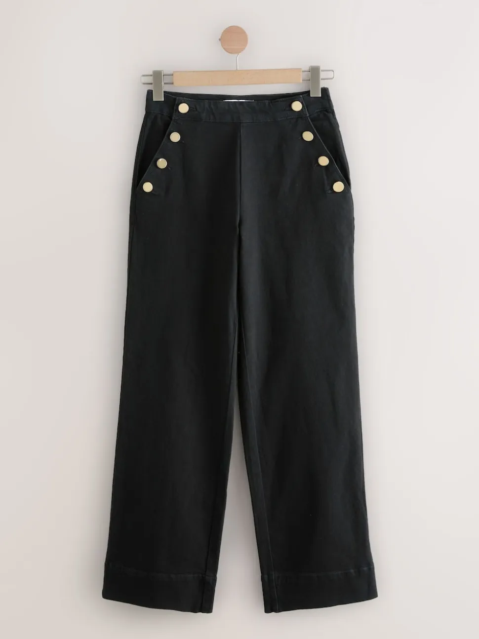 Black Gold Button Front Wide Leg Jeans