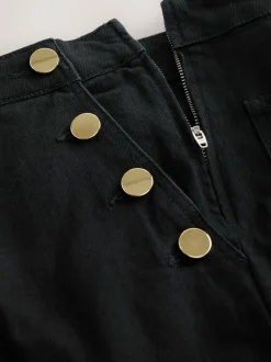 Black Gold Button Front Wide Leg Jeans