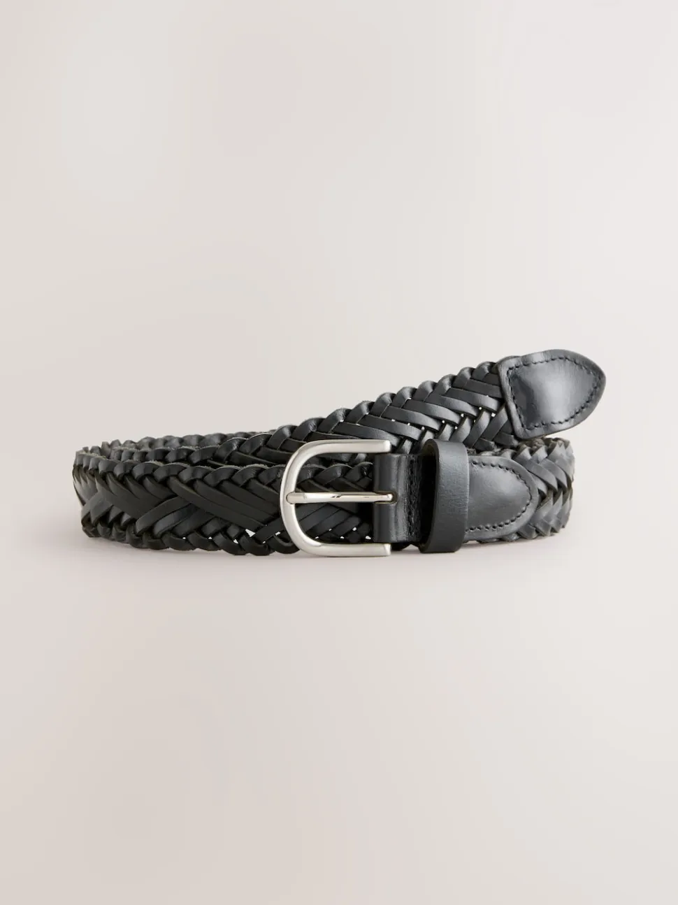Black Hand Plaited Leather Belt