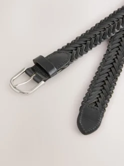 Black Hand Plaited Leather Belt