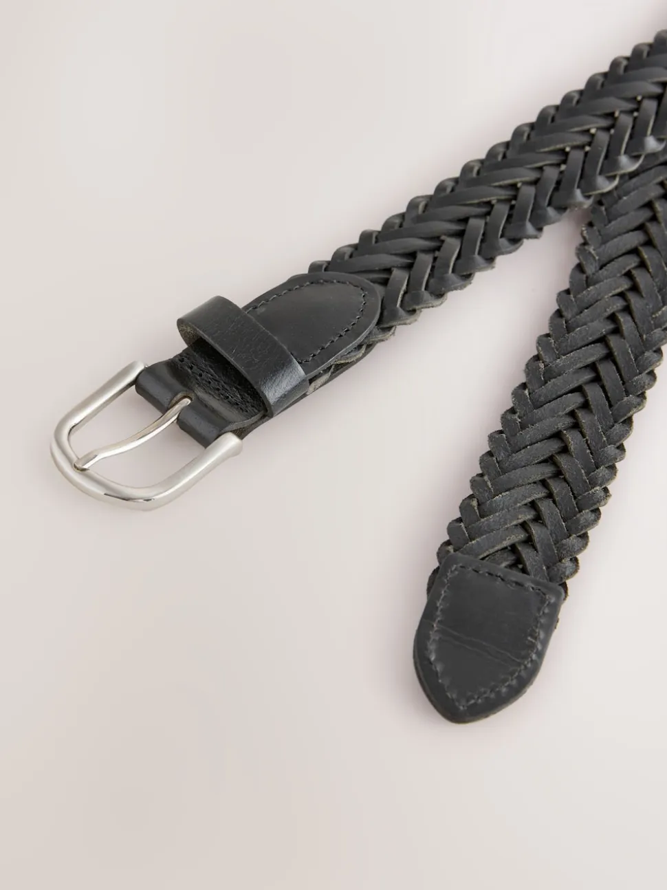 Black Hand Plaited Leather Belt