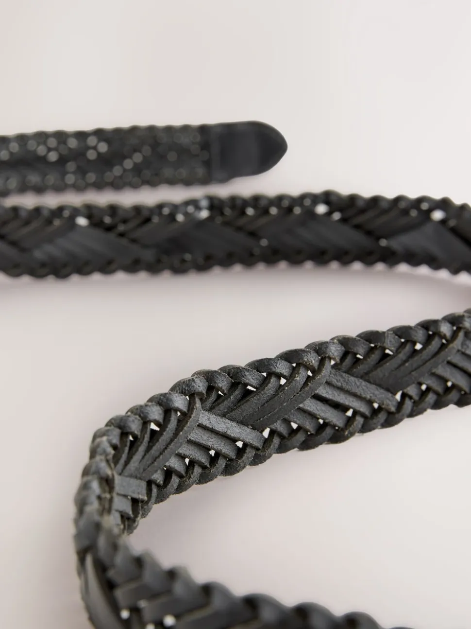 Black Hand Plaited Leather Belt