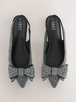 Black Heatseal Forever Comfort® Point Toe Bow Slingback Flat Shoes